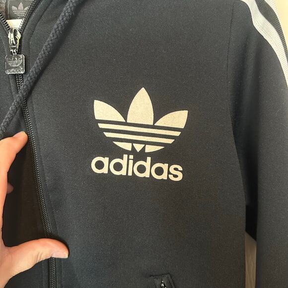 Adidas Y2K Zip Up Hooded Jacket Size M Striped Sleeves Trefoil Logo Black White - Picture 4 of 15